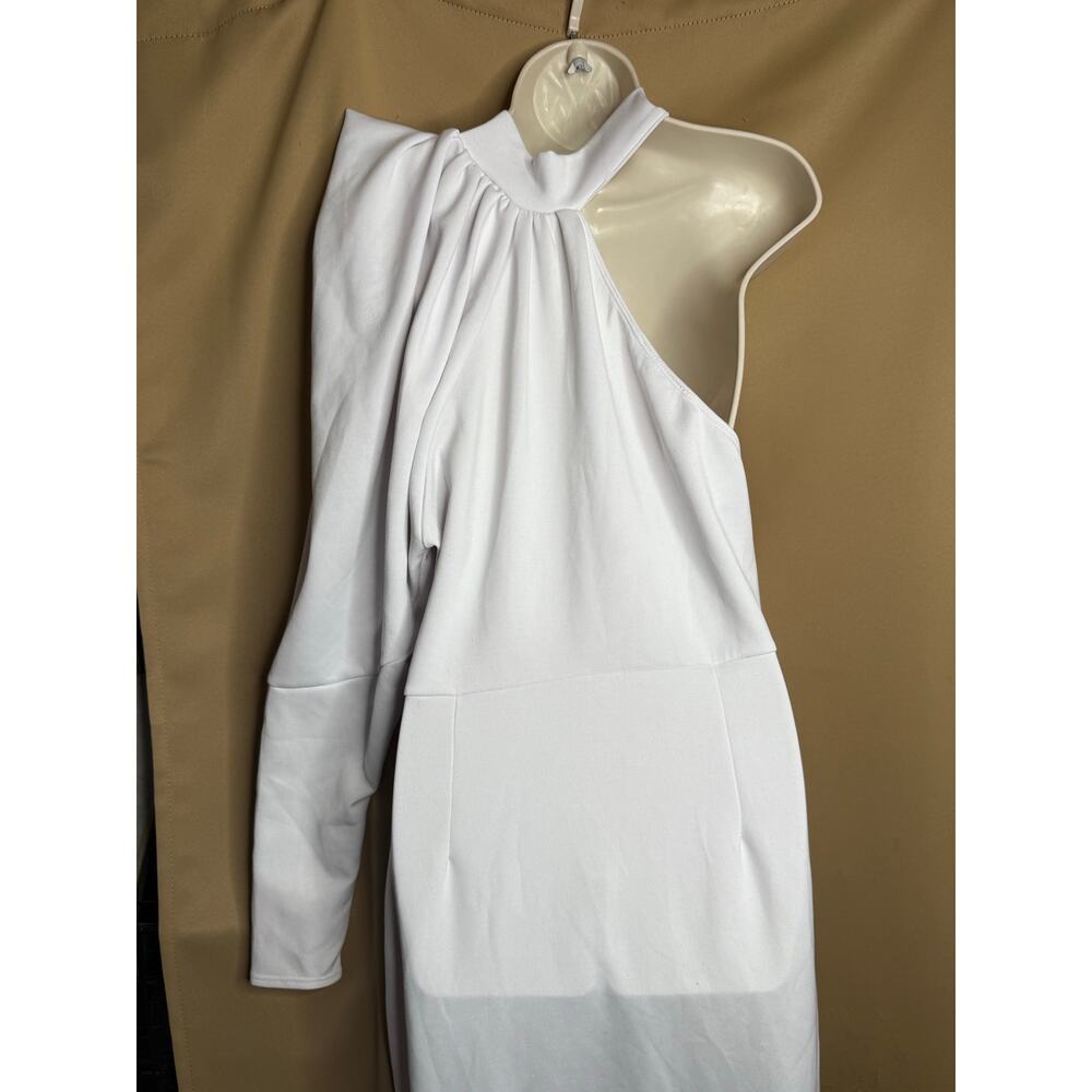 LIVD Unique Vintage White Neoprene Scuba One Shoulder Dress 1X - Picture 8 of 10